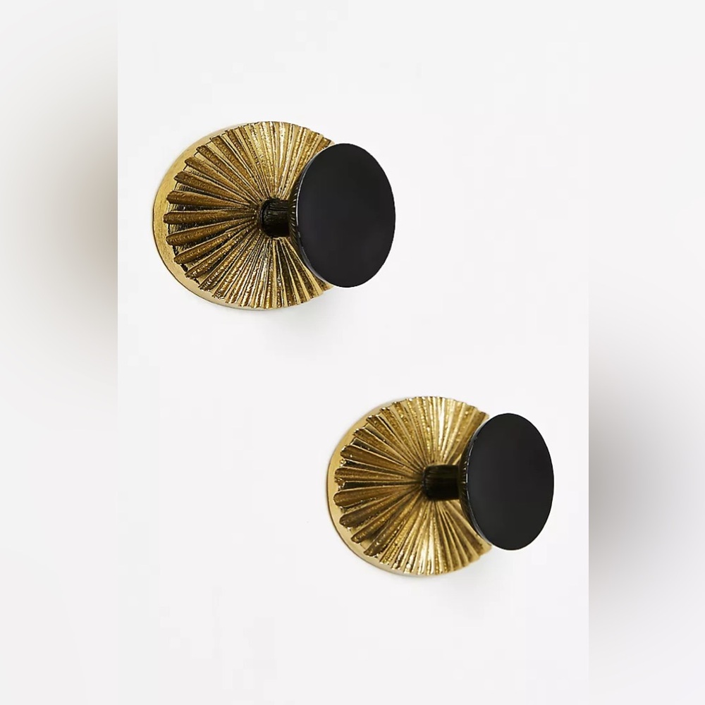 New Anthropologie Home Decor Set of 2 Alister Gold Black Knobs